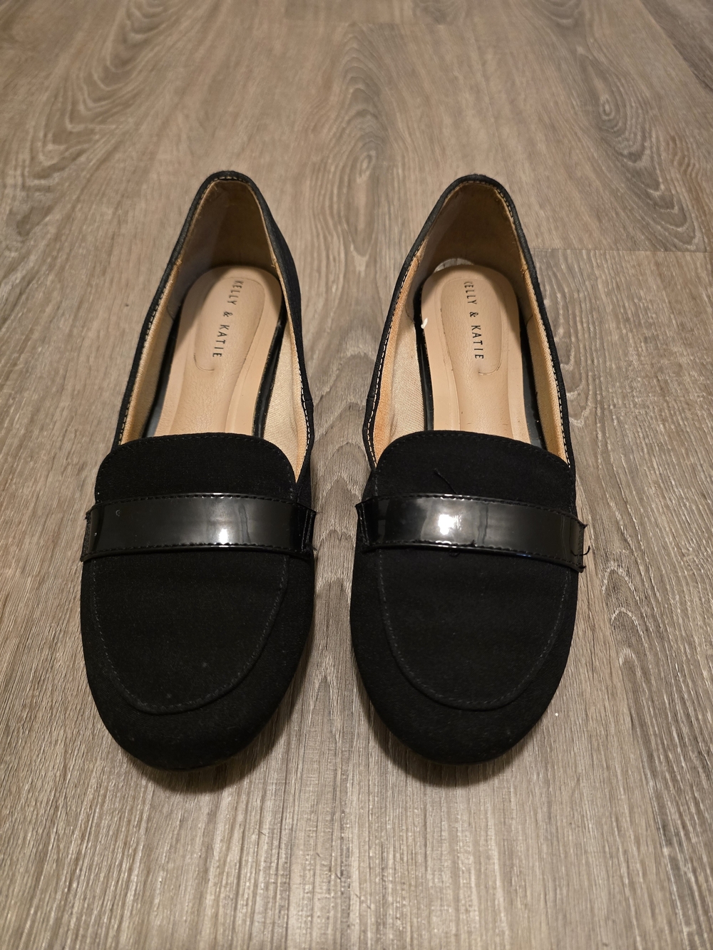 Kelly & Katie Black Suede-Look Loafers